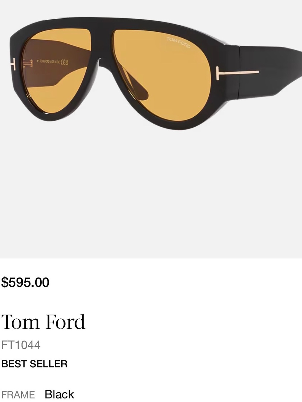Tom Ford Black Sunglasses with Amber Lenses